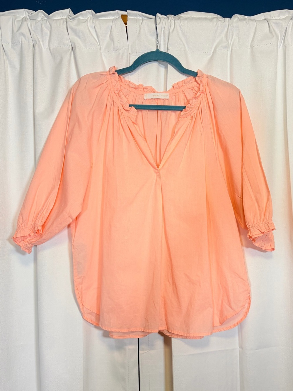 Mango MNG Cotton Pink Peasant Style Short Sleeve Blouse. Size US 6. Retail $58